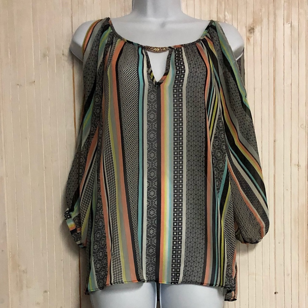 BCX Sheer Stripe Long Sleeve Top